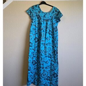 Ui Maikai vintage hawaiian dress new old Stock Blue Teal Gold Travel XS/10